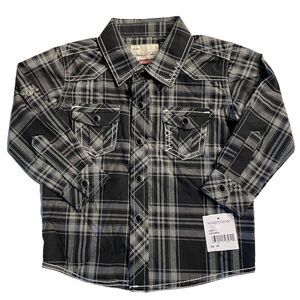 Nwt Sovereign Code Charcoal Plaid Western Snap Shirt 18mo